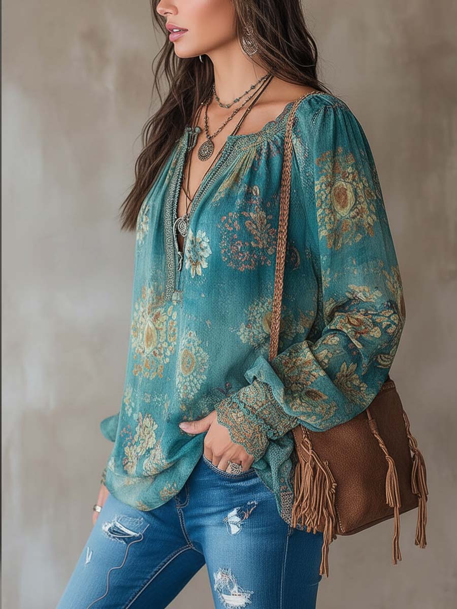 Vintage Ethnic Style Trim Floral Lace Blouse - Image 8