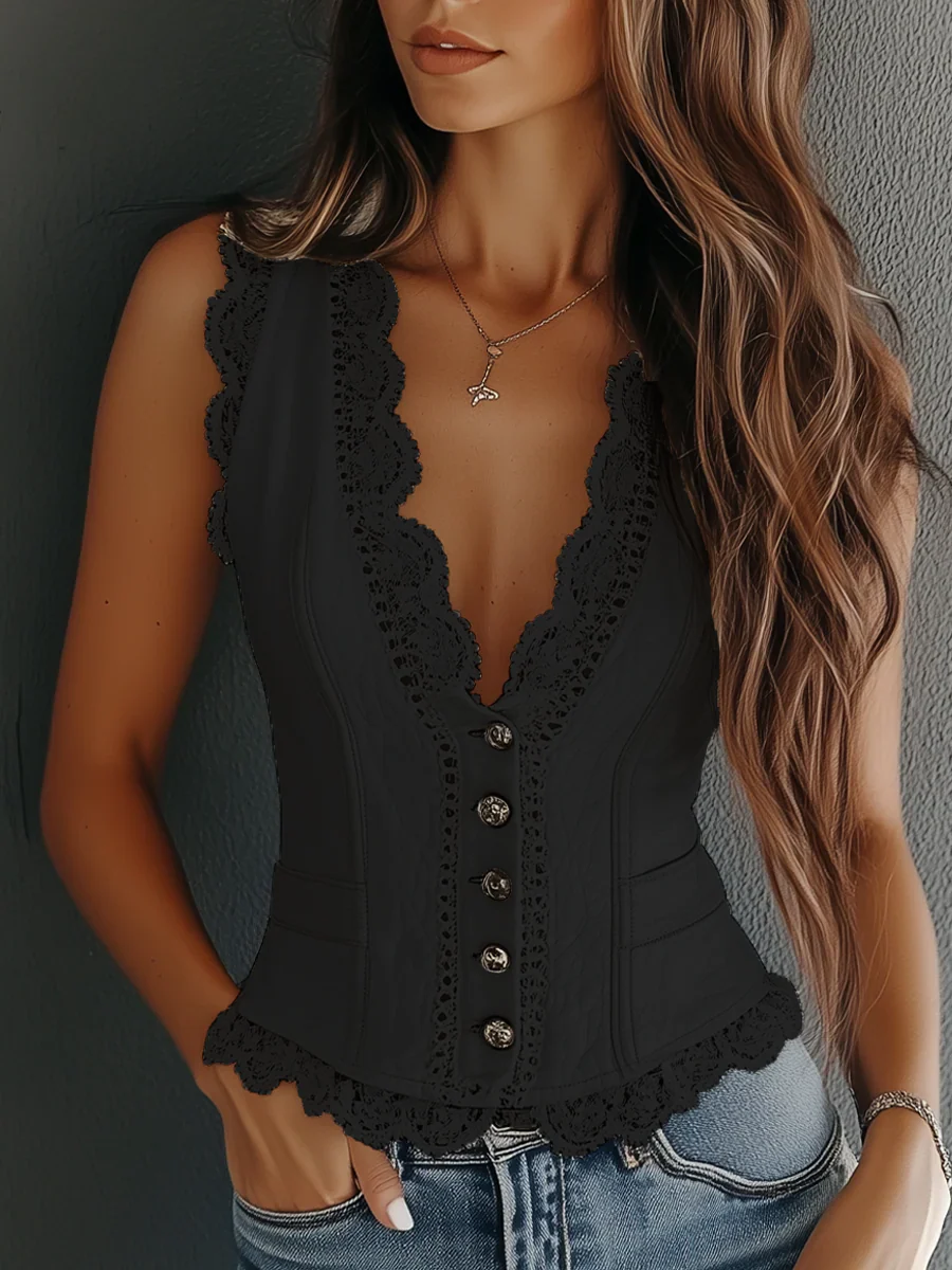 Vintage Faux Leather Lace Vest - Image 3