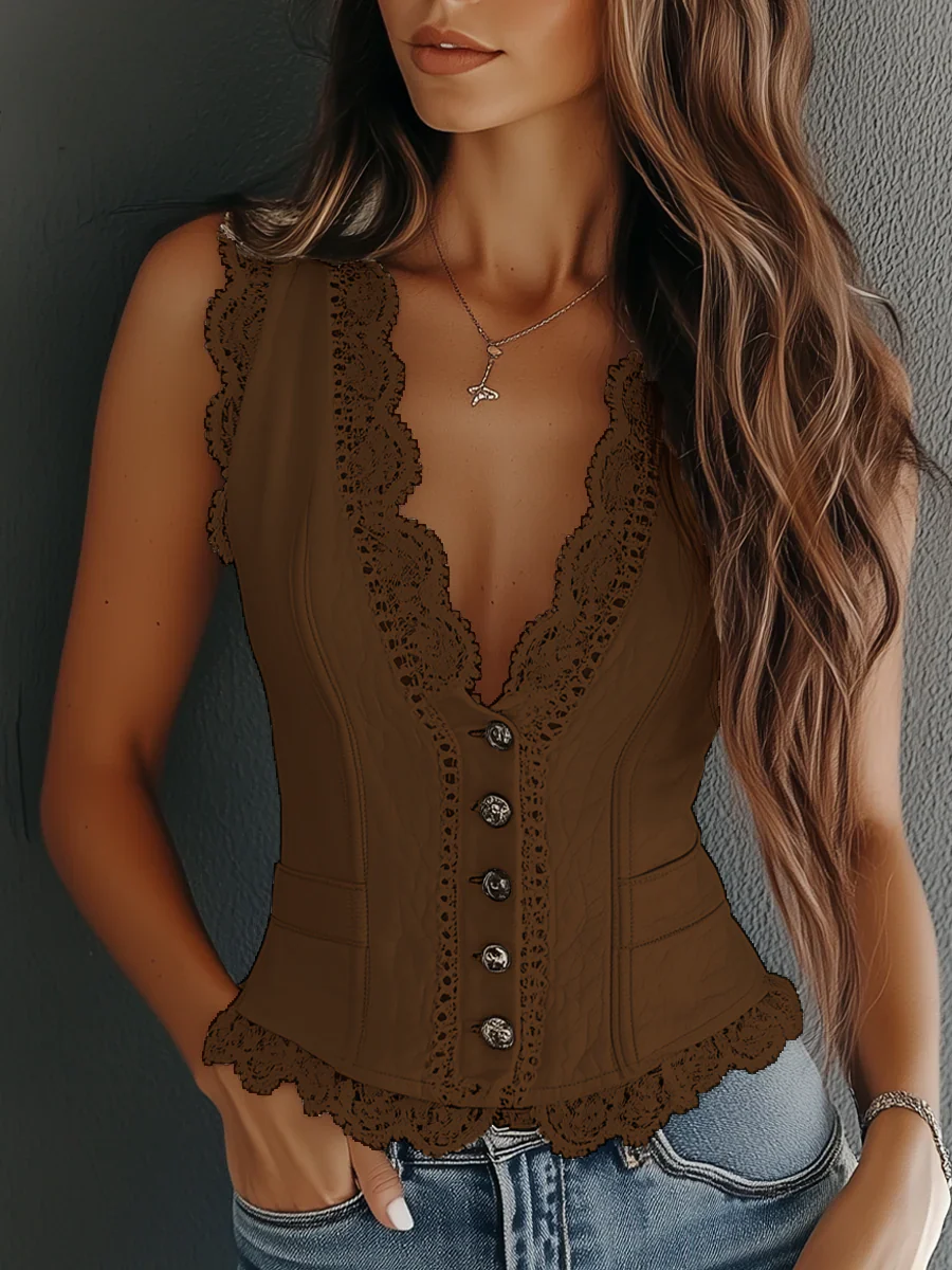 Vintage Faux Leather Lace Vest - Image 5