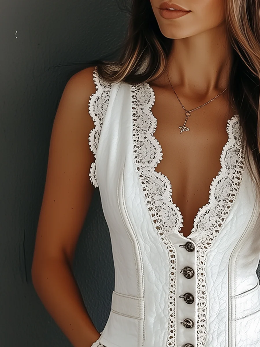 Vintage Faux Leather Lace Vest - Image 6