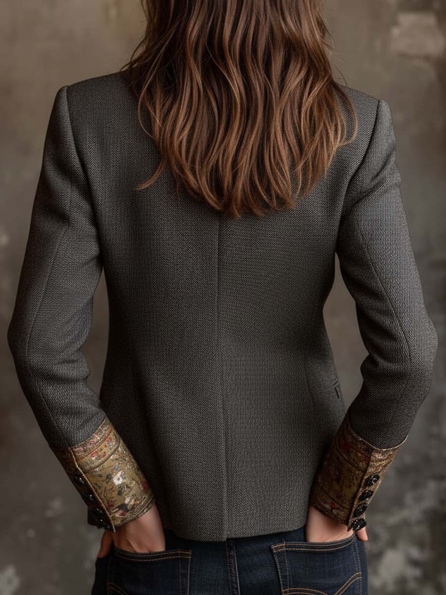 Vintage Floral Print Contrast Blazer - Image 4