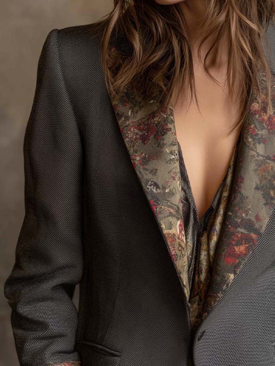 Vintage Floral Print Contrast Blazer - Image 5