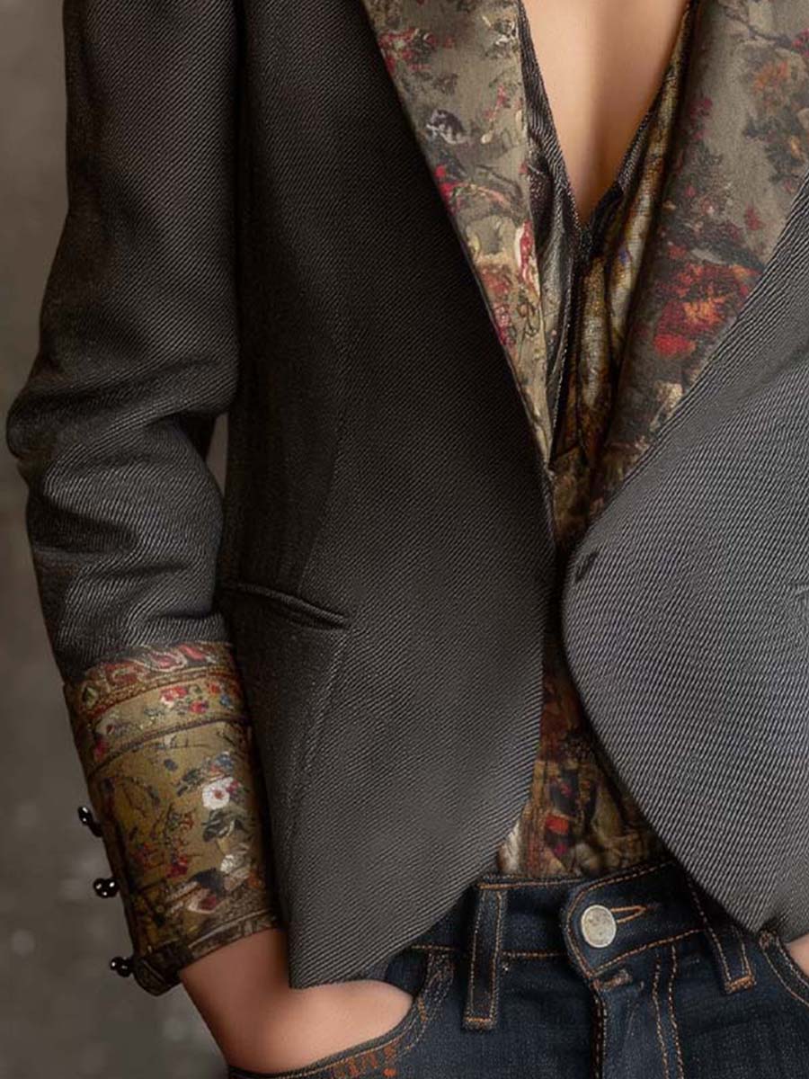 Vintage Floral Print Contrast Blazer - Image 6