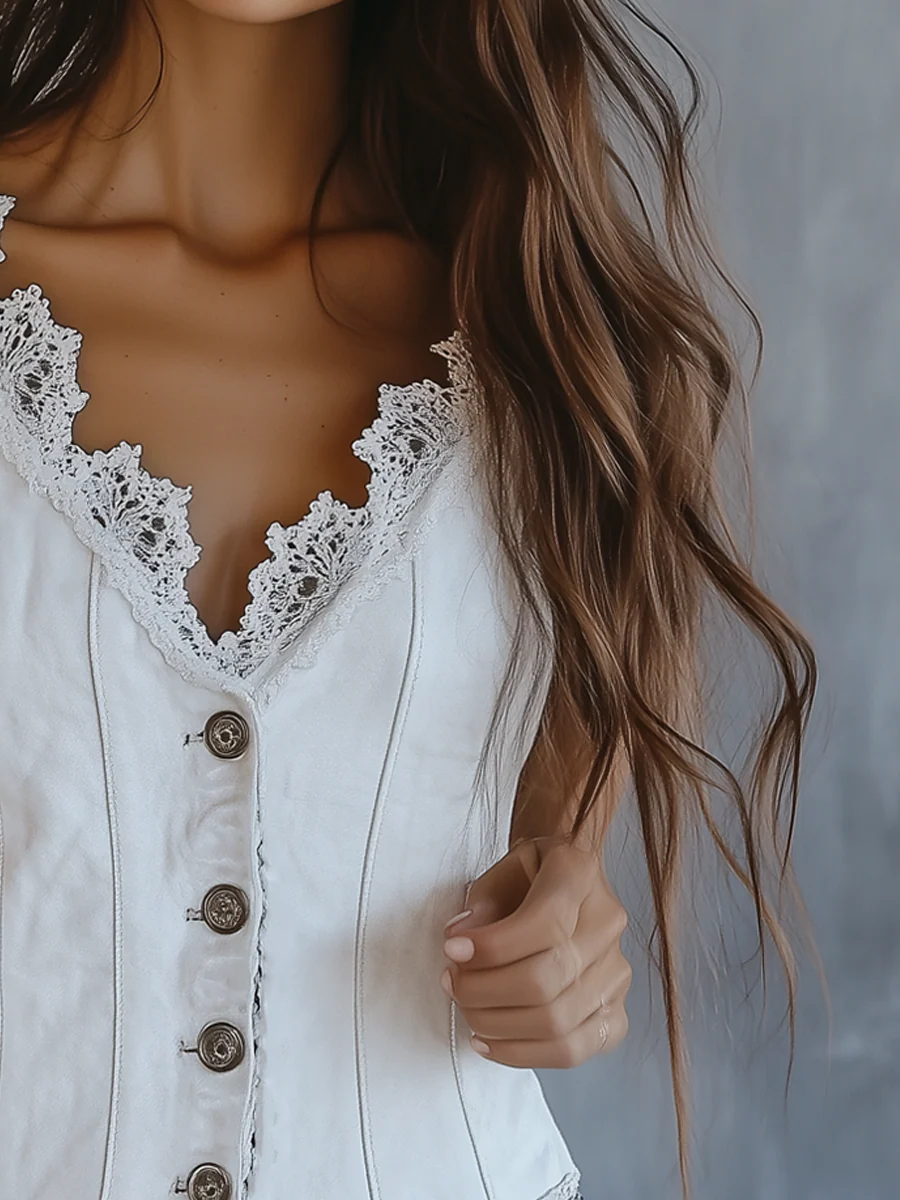 Vintage Lace Collar Sleeveless Vest - Image 3