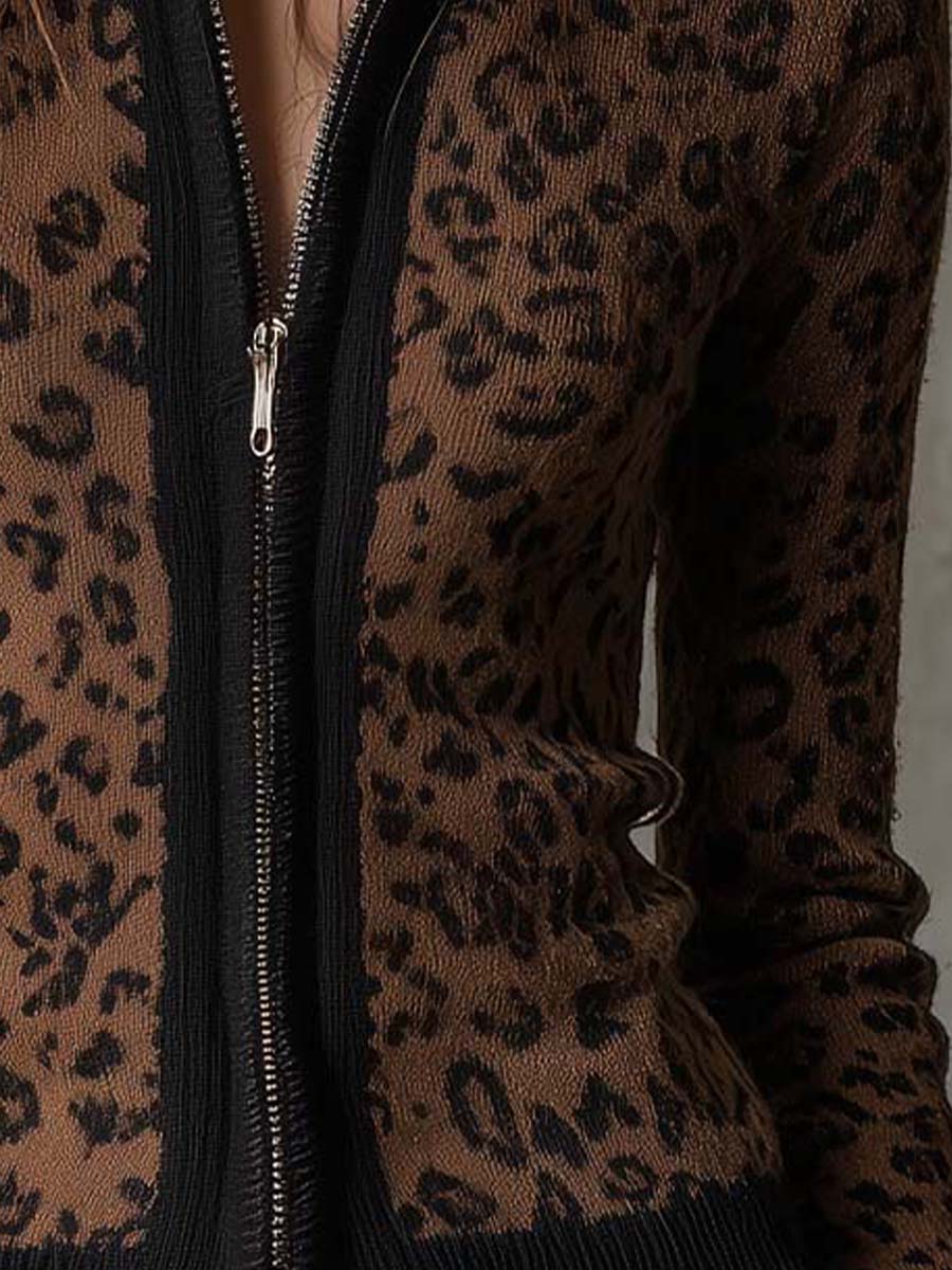 Vintage Leopard Print Slim Fit Zip Cardigan - Image 4