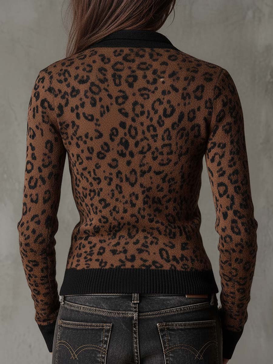 Vintage Leopard Print Slim Fit Zip Cardigan - Image 5