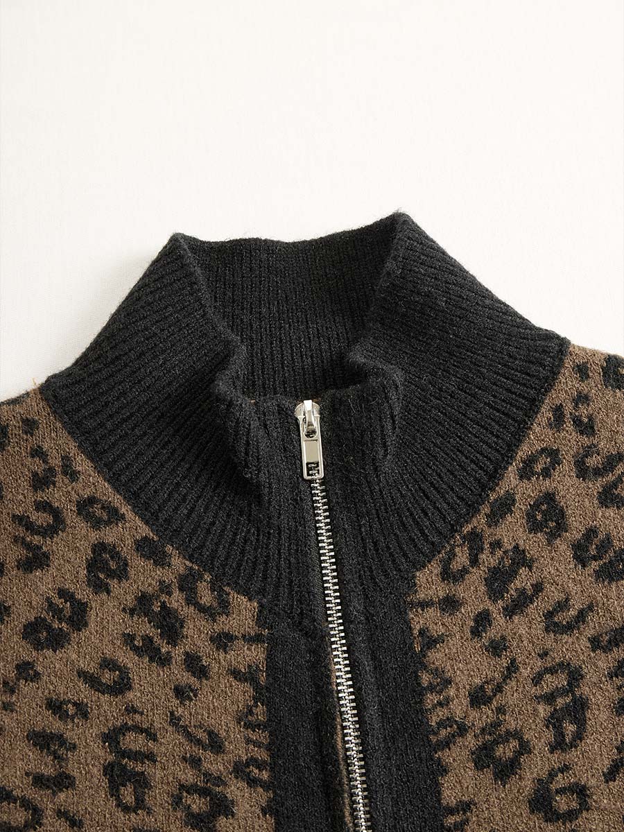 Vintage Leopard Print Slim Fit Zip Cardigan - Image 7