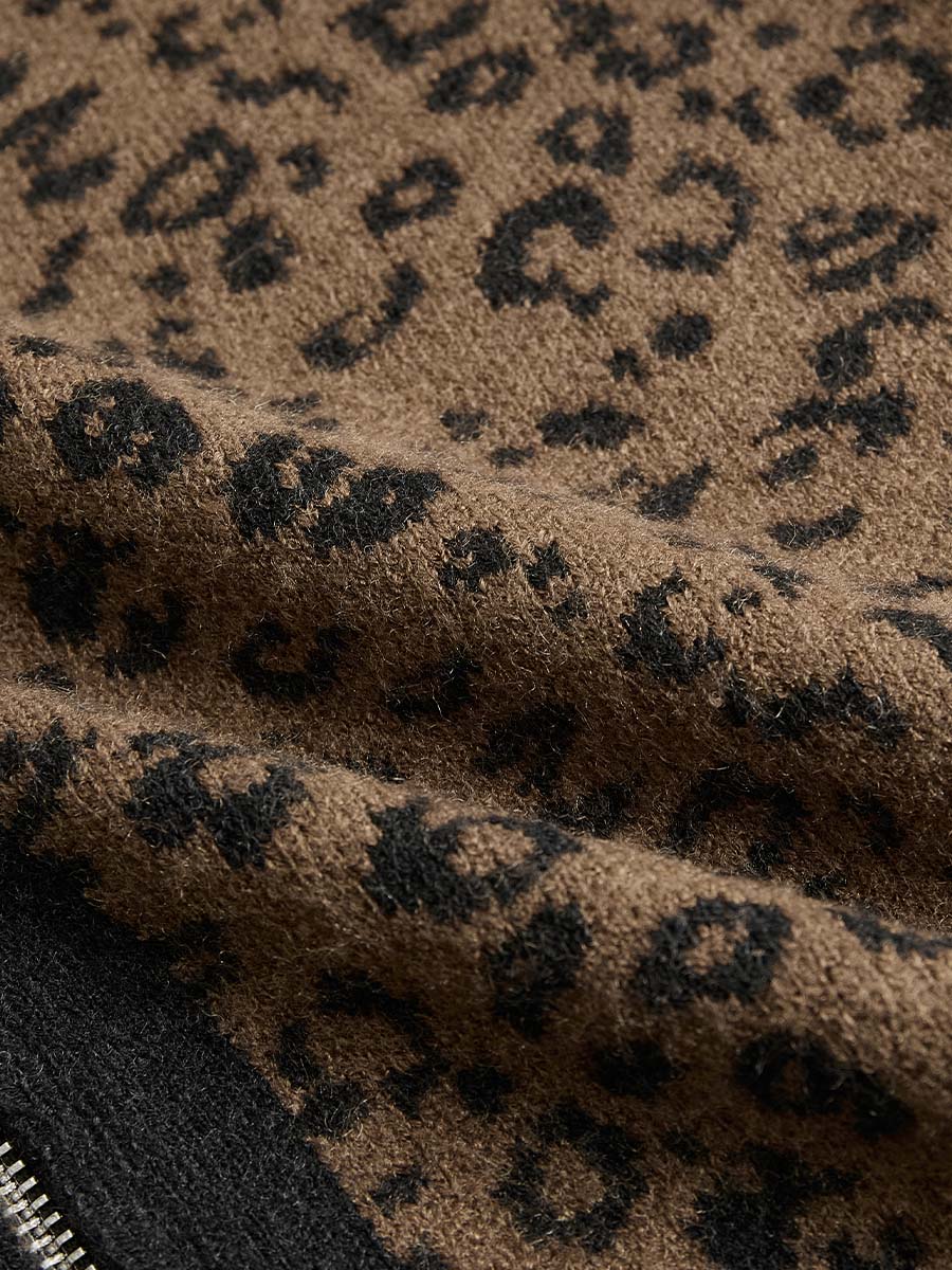 Vintage Leopard Print Slim Fit Zip Cardigan - Image 8