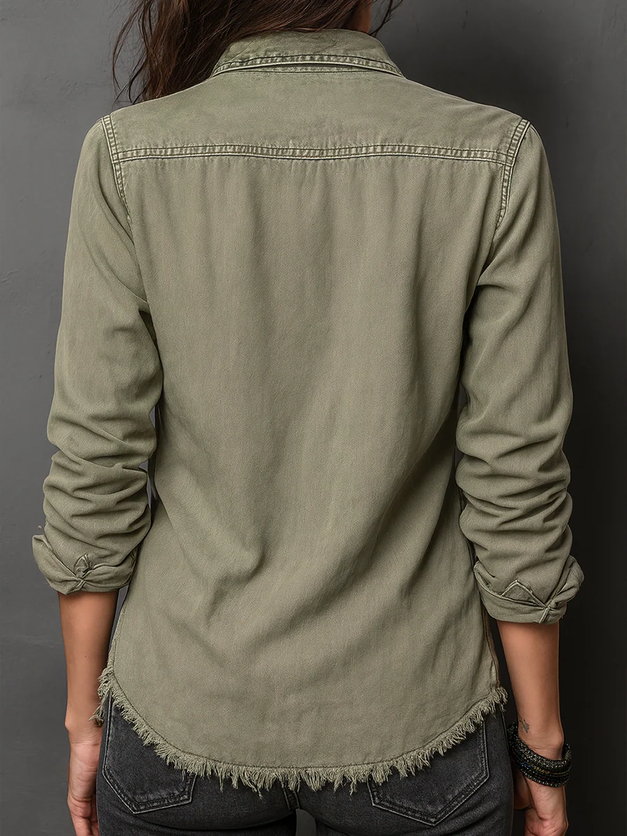 Vintage Pockets Long Sleeve Washed Blouse - Image 2