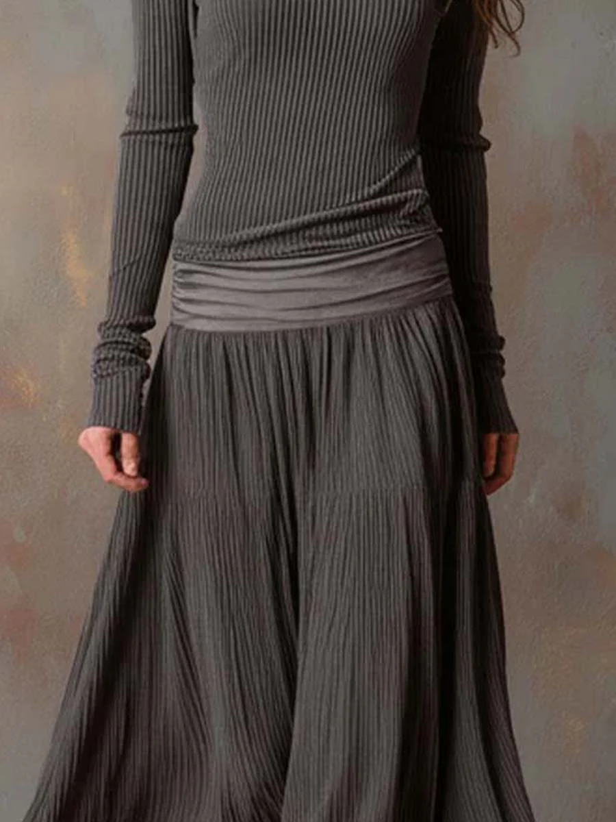 Vintage Ribbed Knit Maxi Dress In Charcoal Gray - Image 11