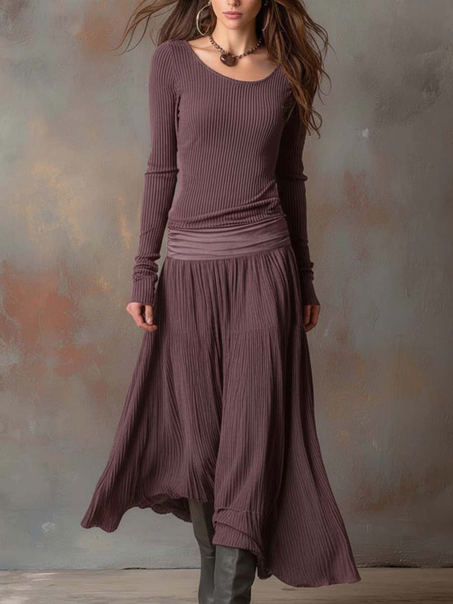 Vintage Ribbed Knit Maxi Dress In Charcoal Gray - Image 4