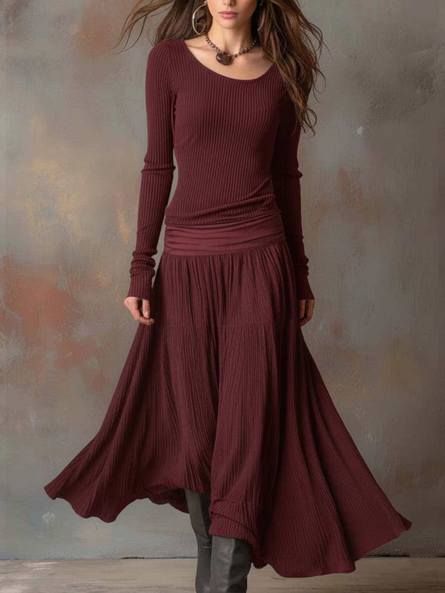 Vintage Ribbed Knit Maxi Dress In Charcoal Gray - Image 5