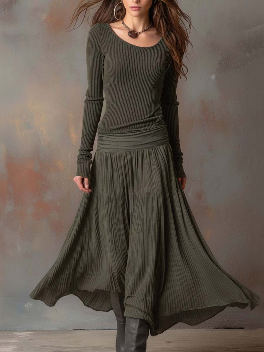 Vintage Ribbed Knit Maxi Dress In Charcoal Gray - Image 6