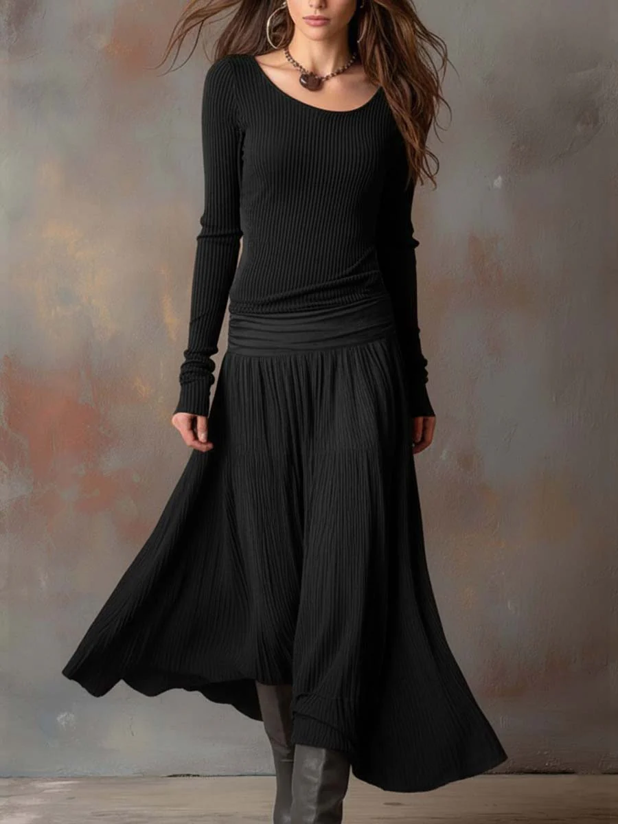 Vintage Ribbed Knit Maxi Dress In Charcoal Gray - Image 7