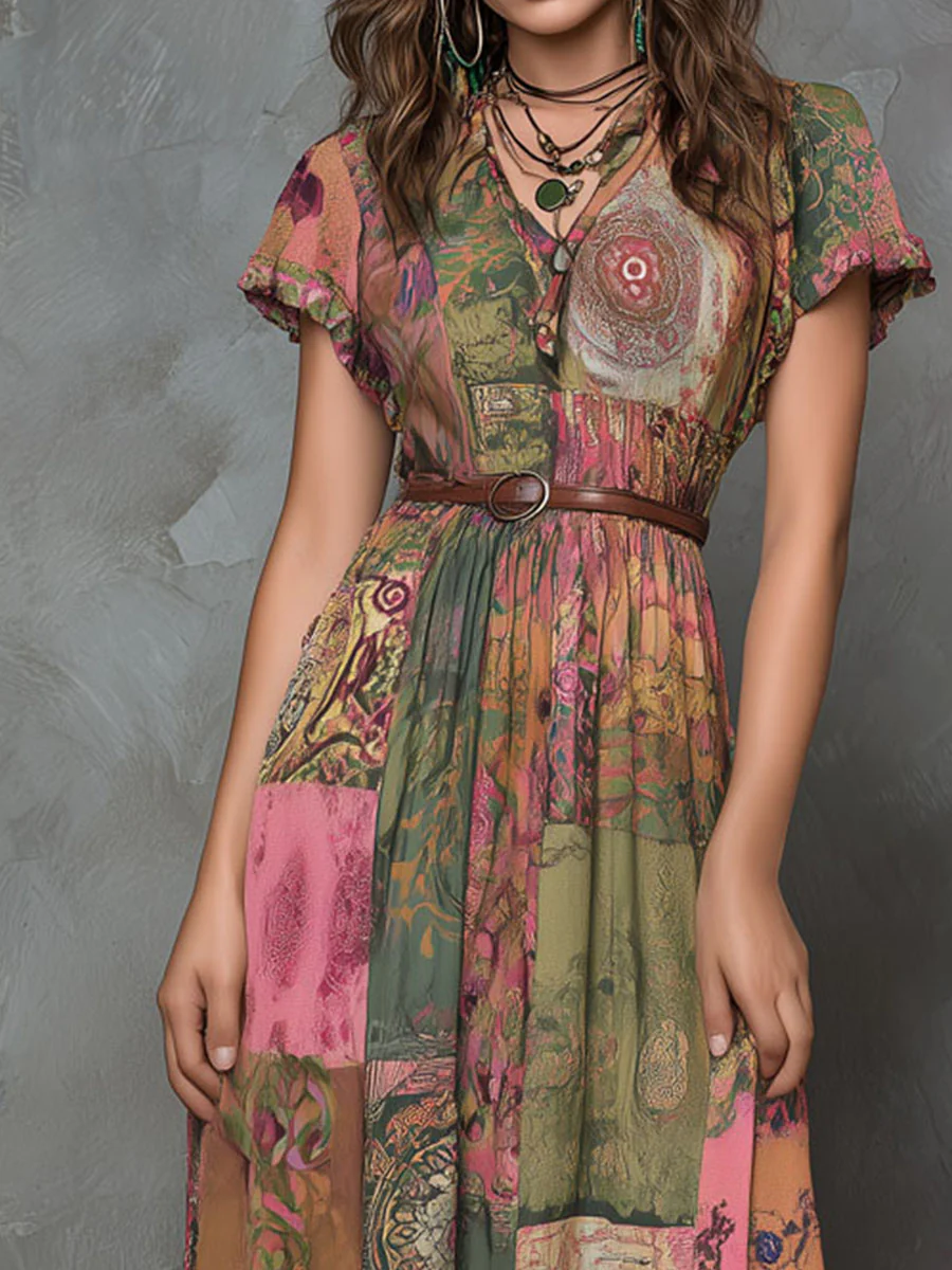 Vintage Rustic Garden Patchwork Boho Maxi Dress - Image 2