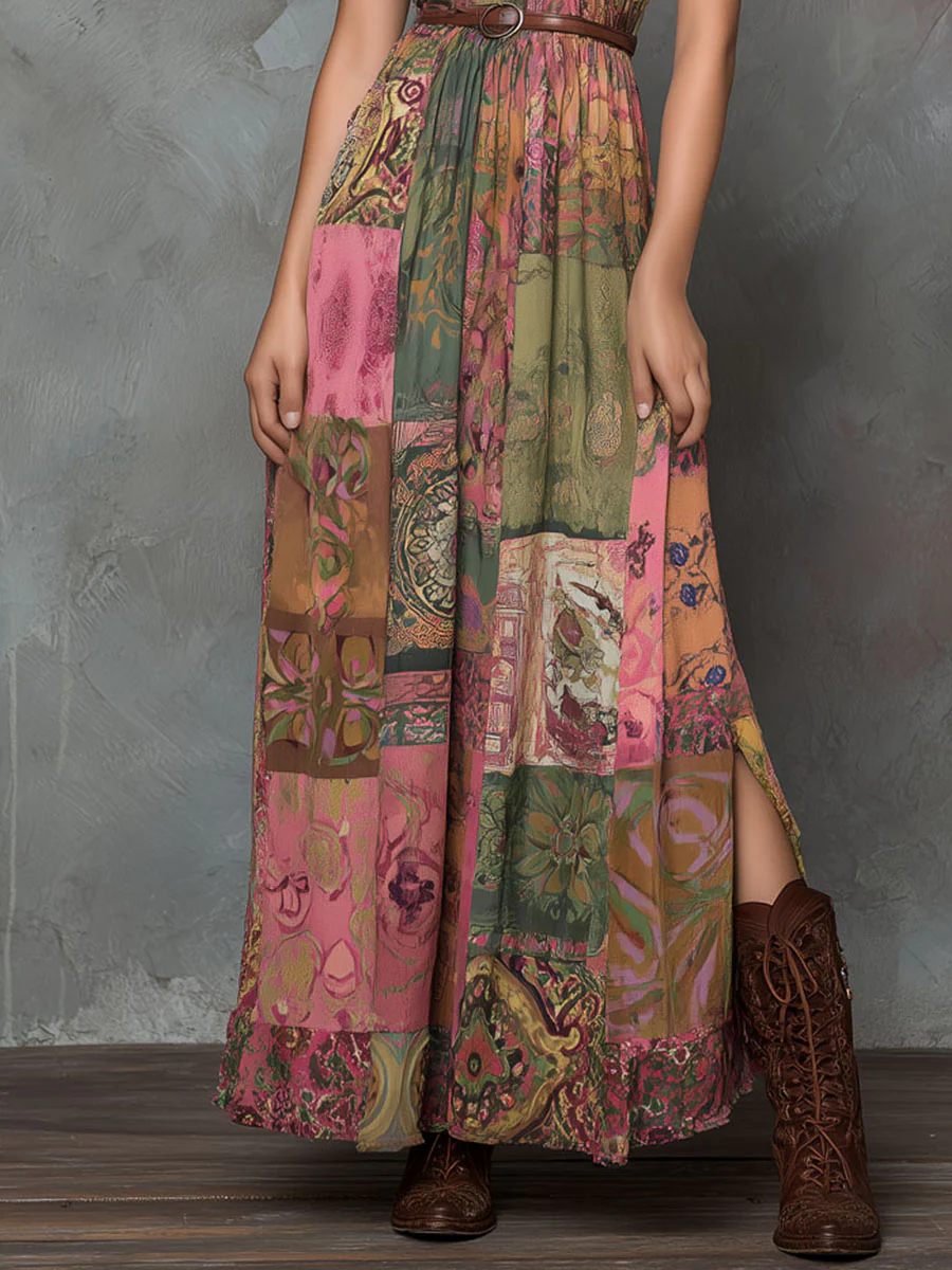 Vintage Rustic Garden Patchwork Boho Maxi Dress - Image 3