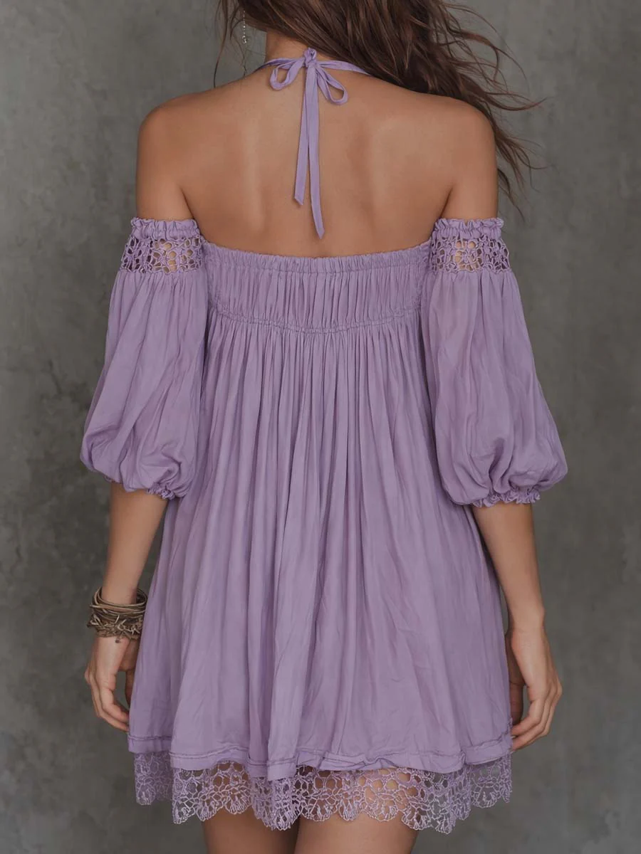 Vintage Softness Embroidered Off-Shoulder Mini Dress - Image 2