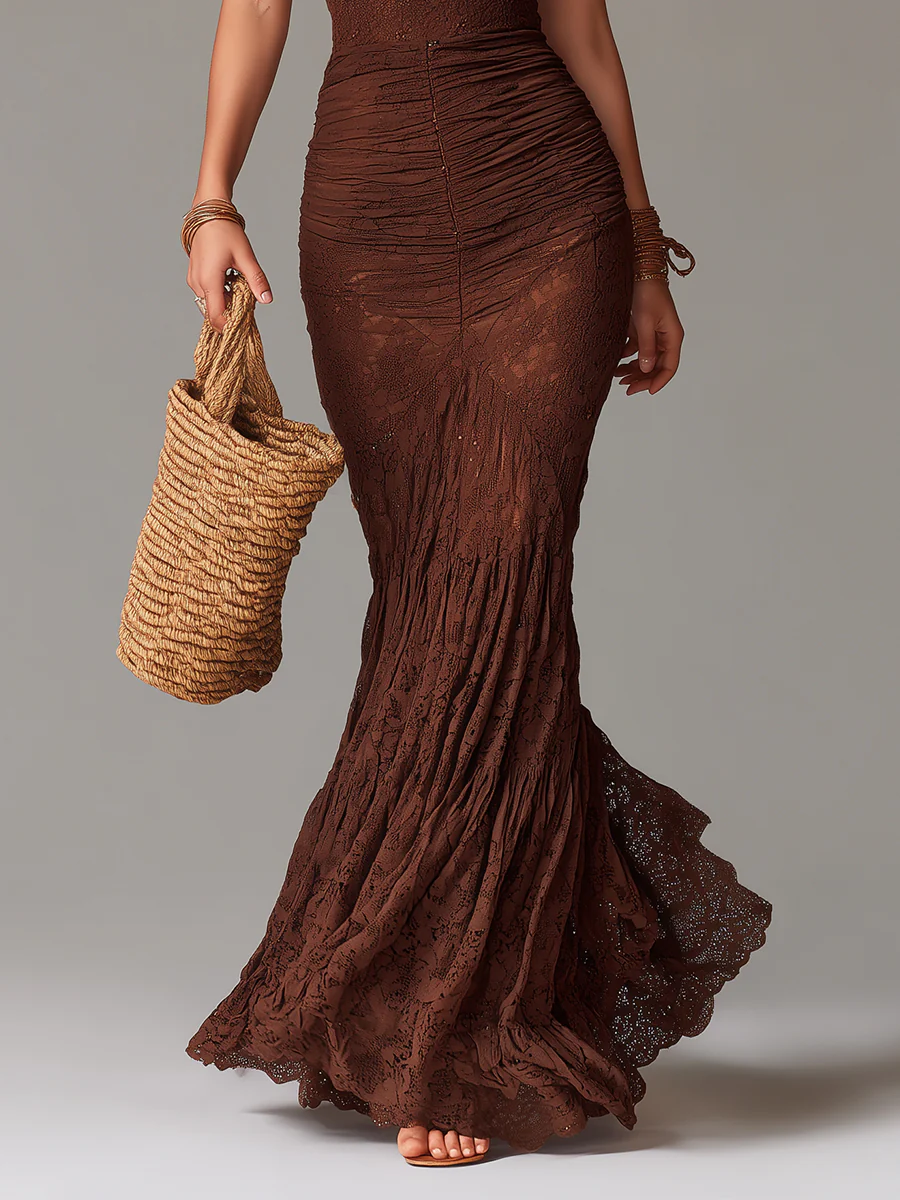 Vintage Strapless Lace Maxi Dress With Fishtail Hem - Image 4