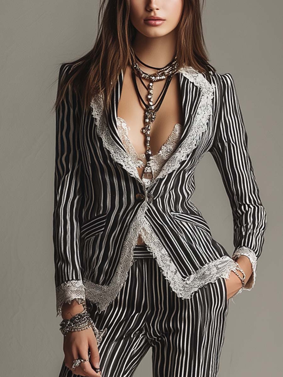 Vintage Striped Lace Pants - Image 4