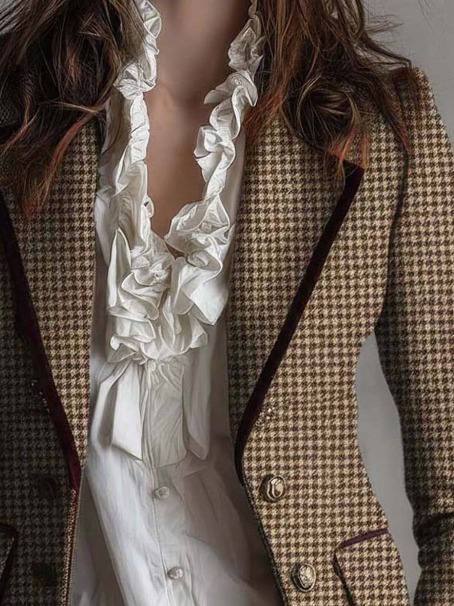 Vintage Tweed Houndstooth Tailored Blazer - Image 3