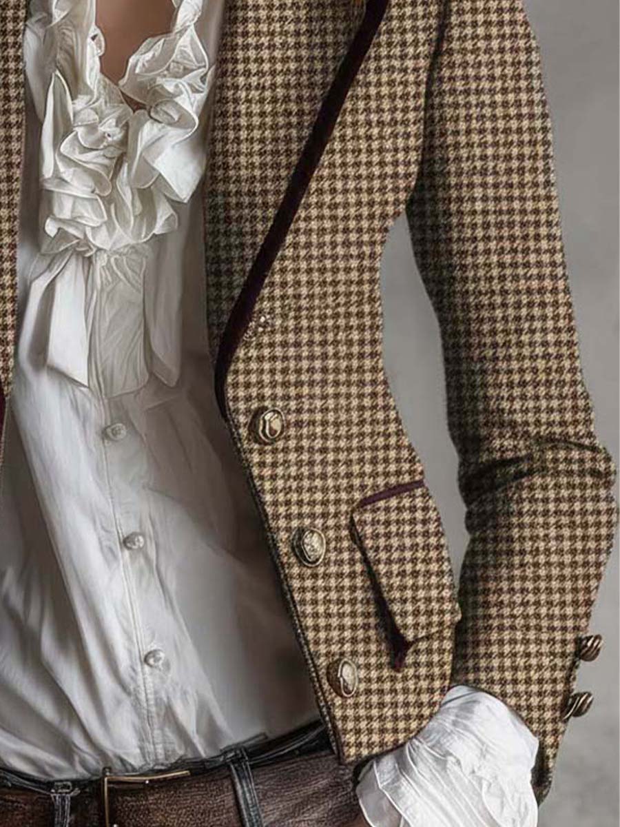 Vintage Tweed Houndstooth Tailored Blazer - Image 4