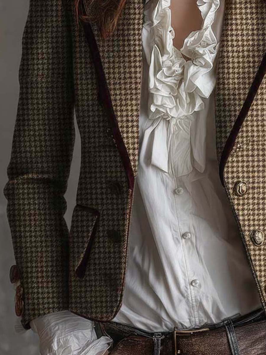 Vintage Tweed Houndstooth Tailored Blazer - Image 5