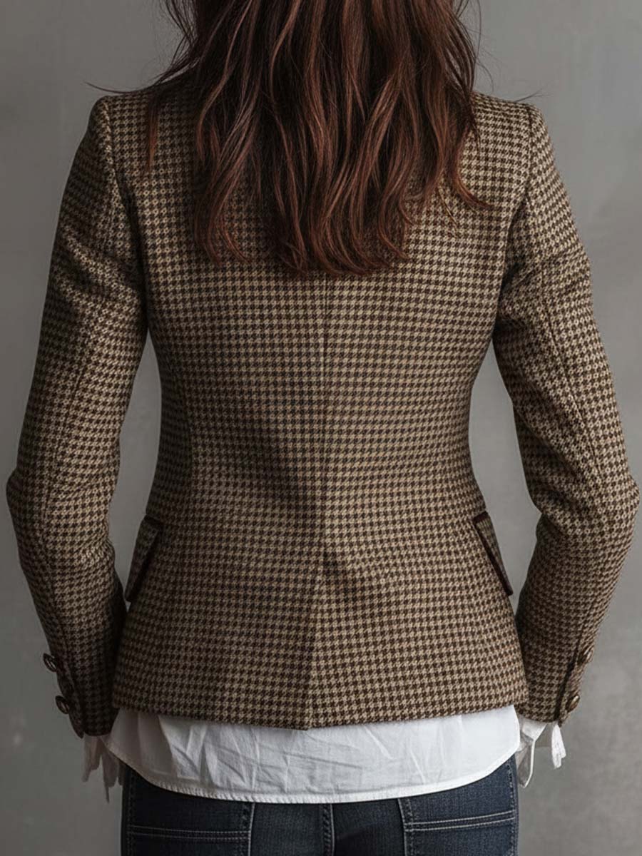 Vintage Tweed Houndstooth Tailored Blazer - Image 6