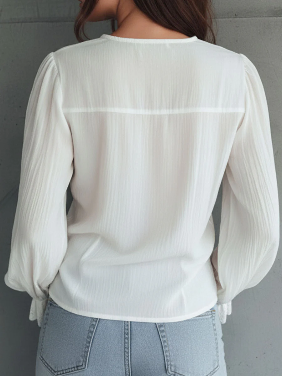 Vintage Victorian V-Neck Ruffle Lace Blouse - Image 5