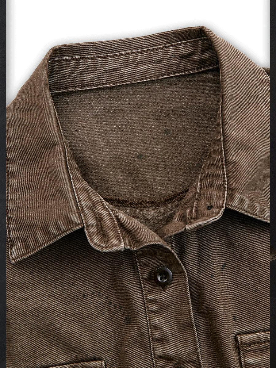 Vintage Washed Taupe Western Slim Fit Button-Down Shirt - Image 6