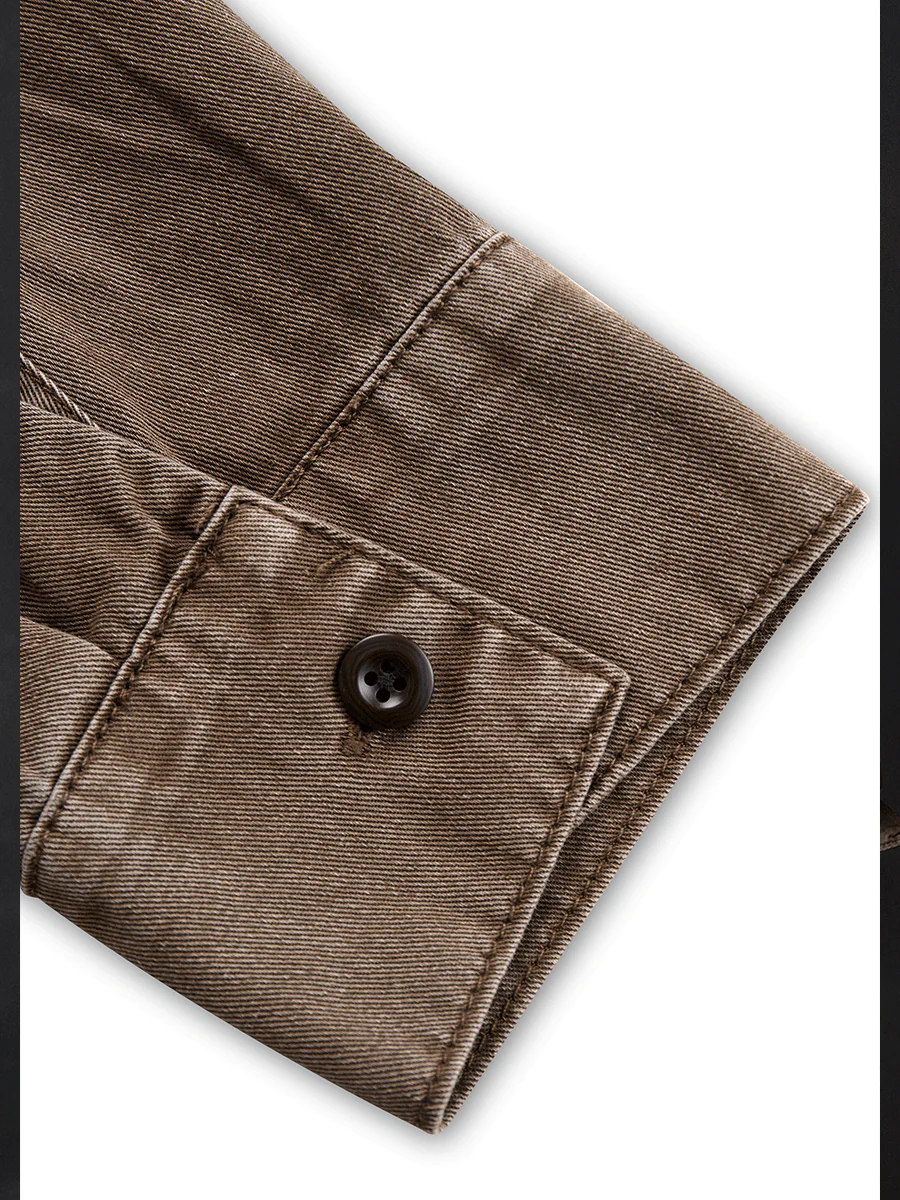 Vintage Washed Taupe Western Slim Fit Button-Down Shirt - Image 7