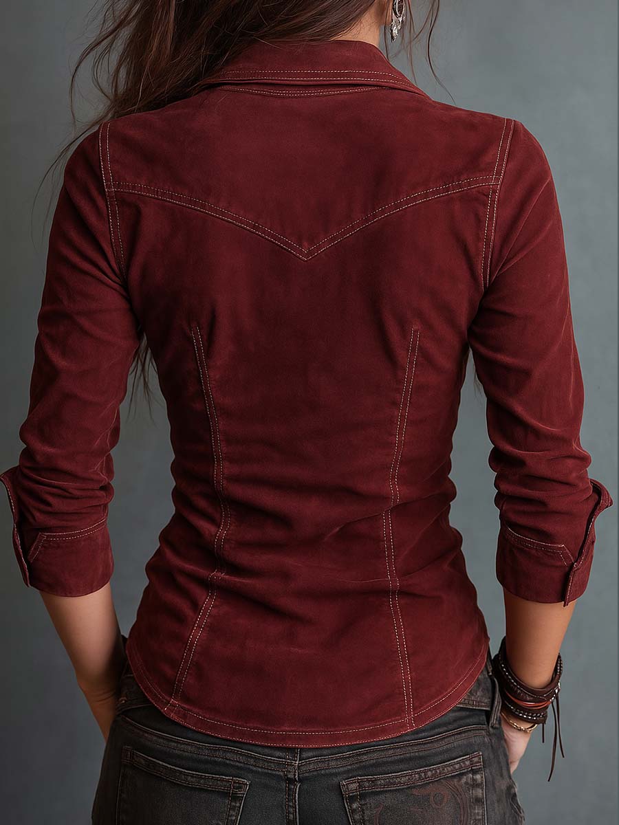 Vintage Zip-up Collar Flap Pocket Distressed Denim Shirt - Image 2