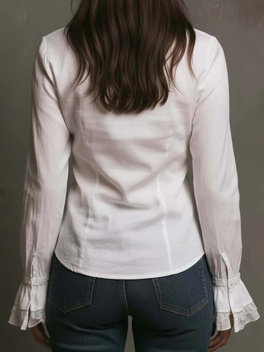 White Ruffled Lace Trim Blouse - Image 5