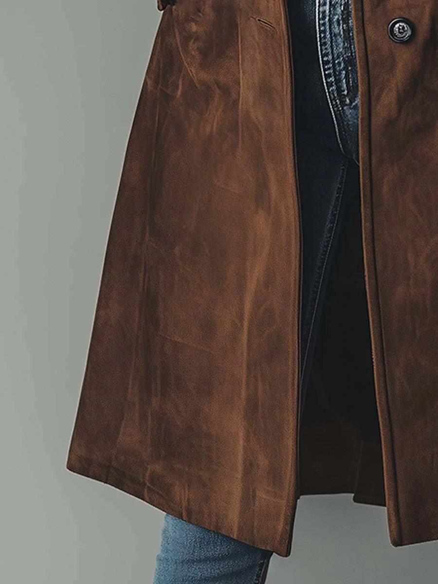 Women's Vintage Suede Trench Coat - Image 5