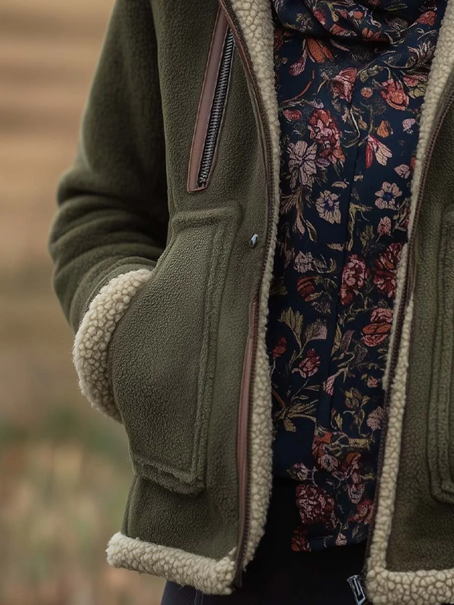 Women's Vintage Turtleneck Sherpa Jacket - Image 4